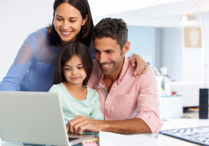 Family uses laptop