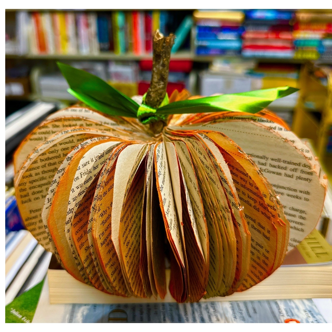 picture of pumpkin made out of book pages